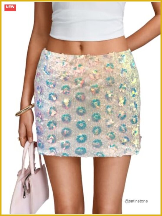 Dresses & Skirts - Sequin Mini Skirt Low Rise Bodycon Sparkly Disco Party Concert